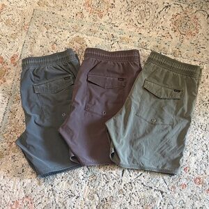 Men's Casual Shorts Trio in Gray, Lavender, and Green